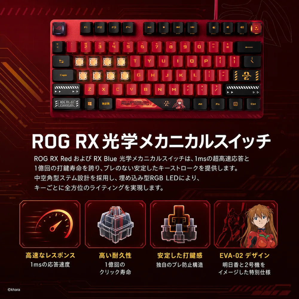 ASUS ROG × エヴァンゲリオン 限定コラボ | Strix Scope RX EVA-02 ゲーミングキーボード (光学式メカニカル)