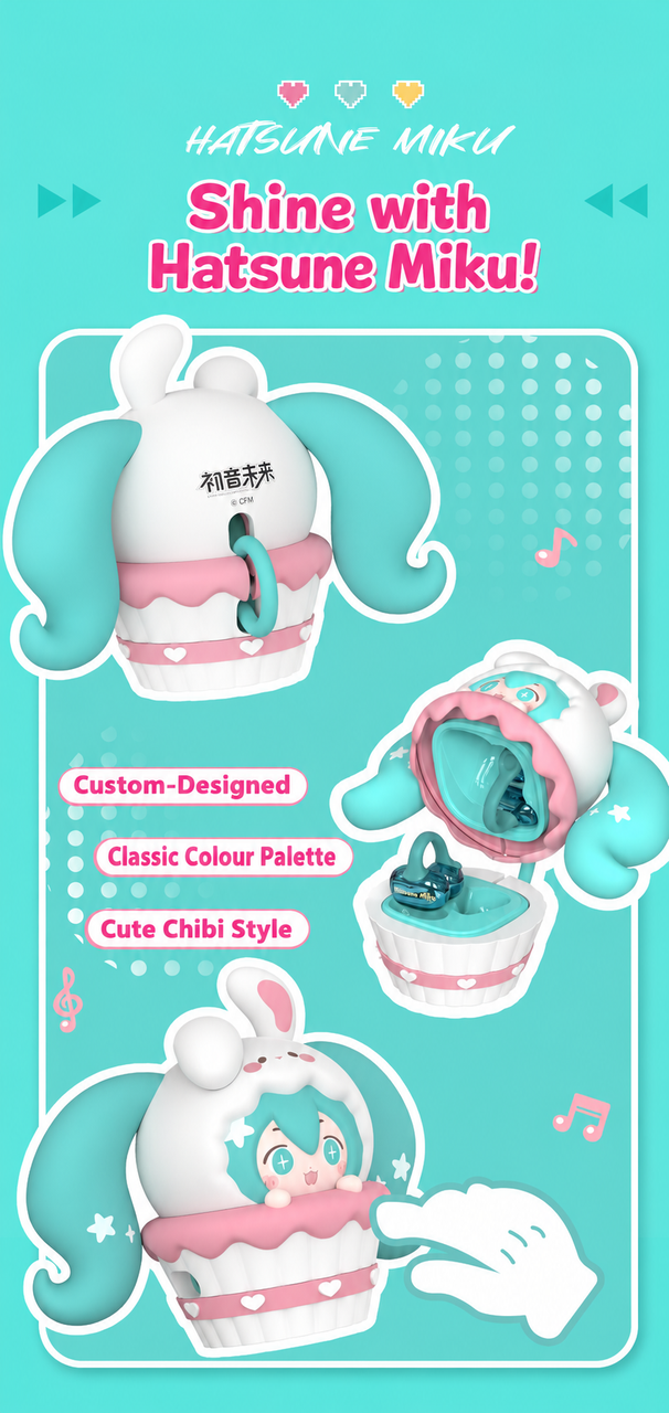 Bilibili × Luxub × 初音ミク カップケーキ型 イヤークリップ ワイヤレスイヤホン