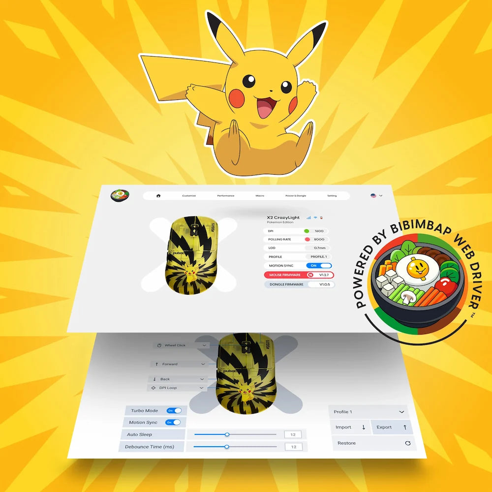 Pulsar × Pokémon コラボモデル：X2 V2 CL ピカチュウ限定版 ワイヤレス ゲーミングマウス